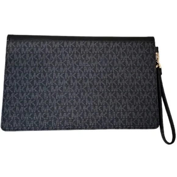 MICHAEL KORS Signature Wristlet Pouch – Black MK Logo, Zip Closure - Picture 2 of 2